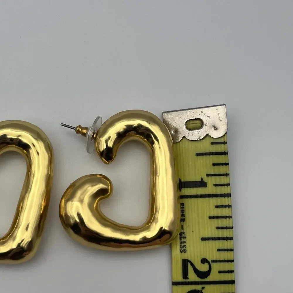 J Crew Heart Hoop Earrings in Shiny Matte Gold Puffy Statement